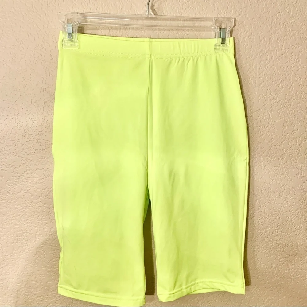 NEW 2-Pce Set Small Neon Yellow Bike Shorts & Short-Sleeve Top Back Zip Stretch